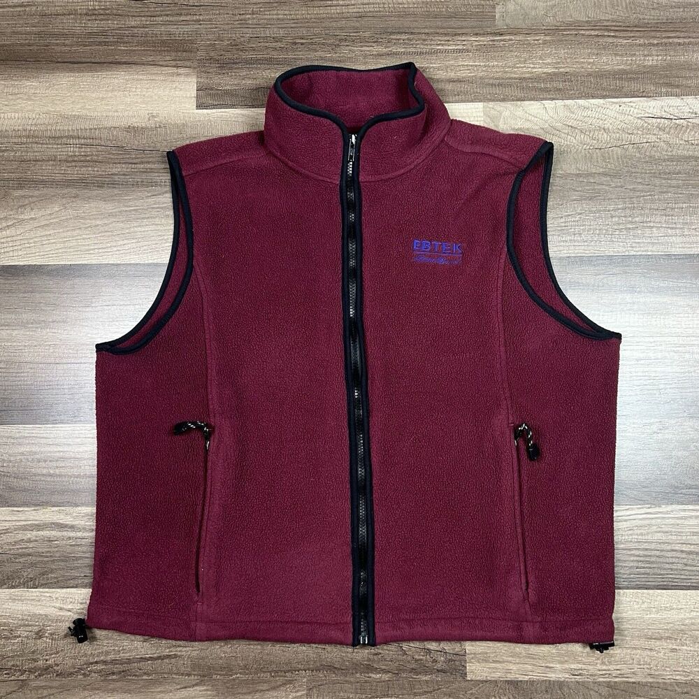 VTG Eddie Bauer Vest Men Medium Red Fleece High Neck Full Zip Sleeveless Pockets